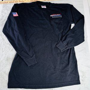 Vtg Young Bayside Heavyweight Cotton Embroidered Black Long Sleeve Shirt Medium